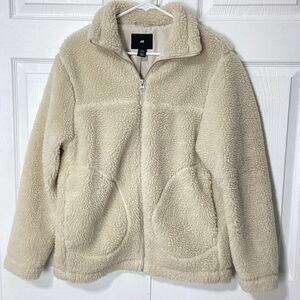 H&M Sherpa Fleece Jacket Zip Front Off-White Cream Size S